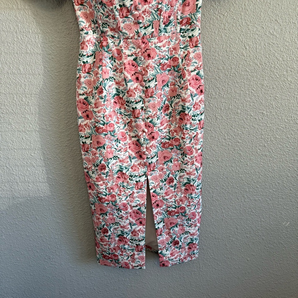Lavish Alice Bonded Floral Off The Shoulder Puff Sleeve Satin Dress Size 4 — image 5 of 7